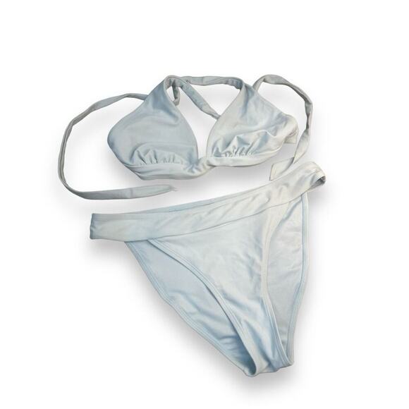 Cupshe Other - Cupshe Women's High-Cut Bikini Light Blue Halter Criss Cross Back Tie Size Large